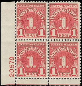 VEGAS - 1931 Postage Due 1c - Scott J80 Wet - Plate Block MNH, Undisturbed OG (#2)