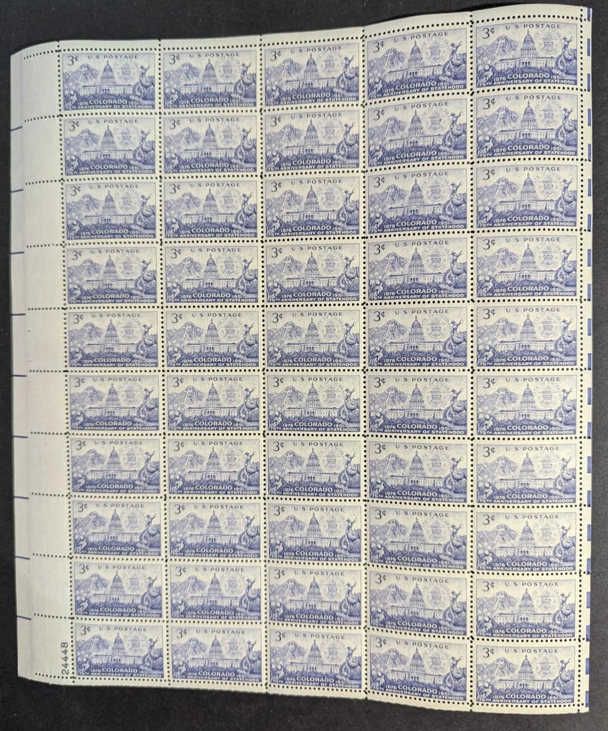 1951 USA Colorado 3c Sheet -Scott 1001 -MNH, Undisturbed OG - No Sig Flaws