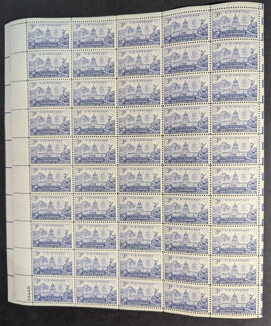 1951 USA Colorado 3c Sheet -Scott 1001 -MNH, Undisturbed OG - No Sig Flaws