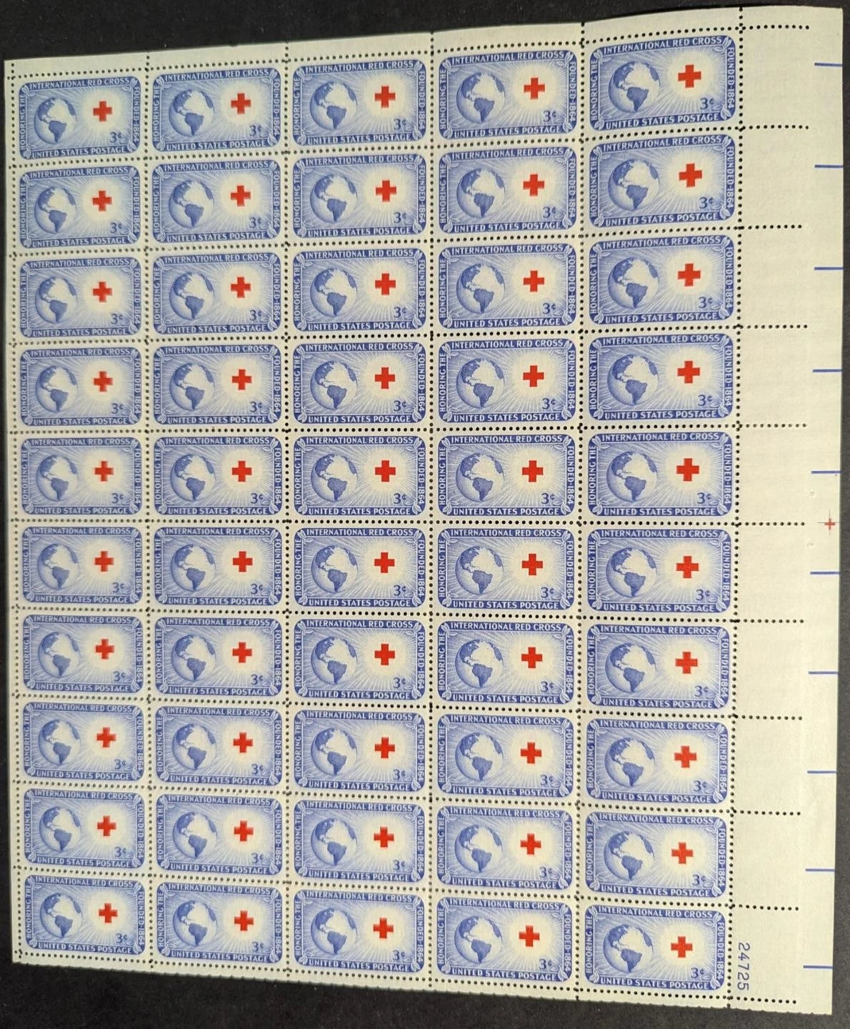 1952 USA Red Cross 3c Sheet -Scott 1016 -MNH, Undisturbed OG -No Sig Flaws