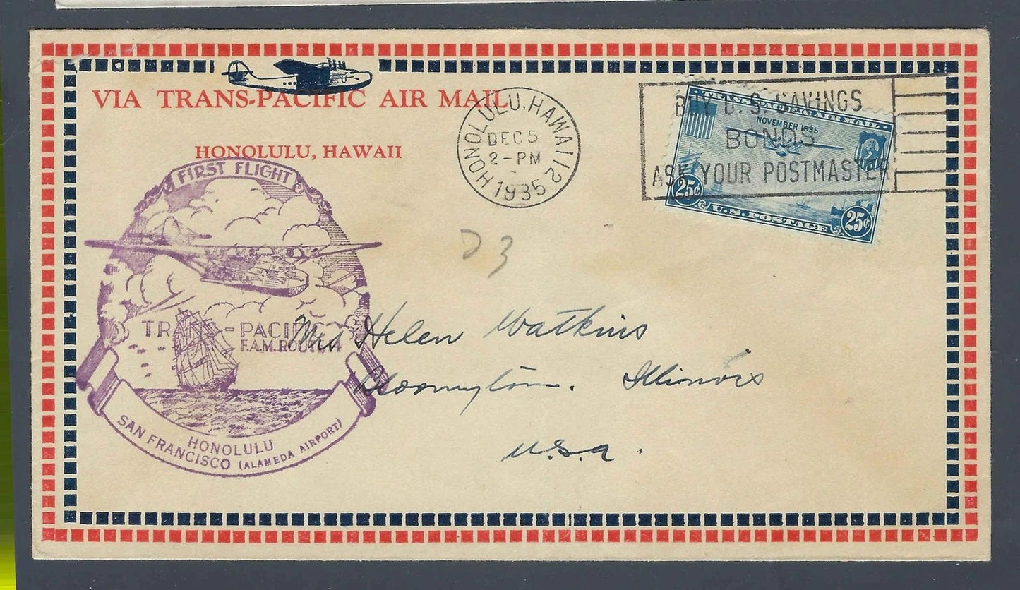 1935 FAM Route 14 First Flight Cover Honolulu to San Francisco C20 Eastbound