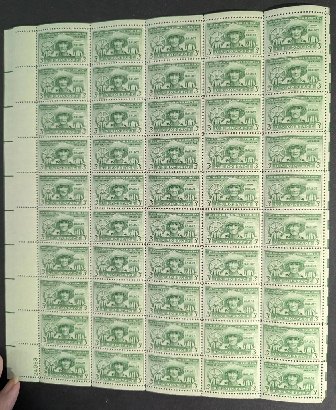 1949 USA Puerto Rico 3c Sheet -Scott 983 -MNH, Undisturbed OG -Corner Flaw-3