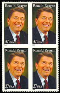 2005 Ronald Reagan Block of 4 37c Postage Stamps, Sc#3897, MNH, OG