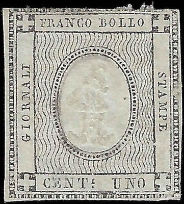1861 Sardinia Newspaper 1c Stamp - 3 Margins! - Sc# P1 - FV630