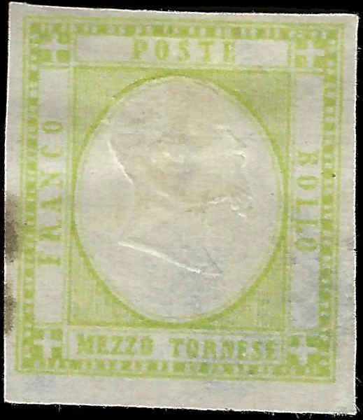 1861 Neapolitan, Italy 1/2t Stamp - Sc# 19 Margins - Thins