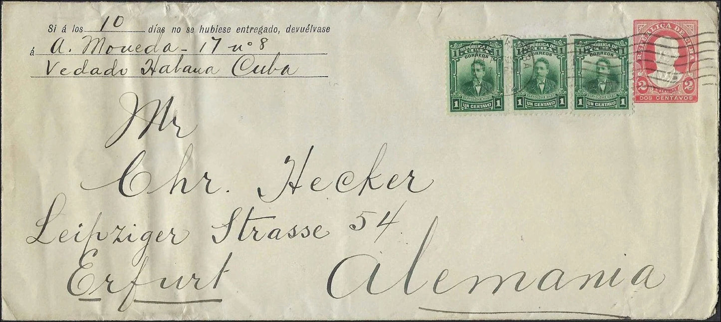Early 1900s Caribbean Martí 1¢ x3 + 2¢ Cover to Germany (Erfurt)