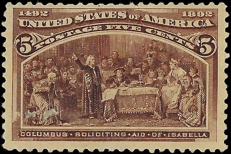 1893 USA - Scott 234 - 5c - Columbian - MH, OG - Light Front Damage