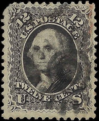 c1861 - Sc# 69 Washington 12c Stamp - Used with Good Centering & Fancy Cancel