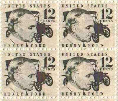1968 Henry Ford Block of 4 12c Postage Stamps, Scott 1286a, MNH, OG