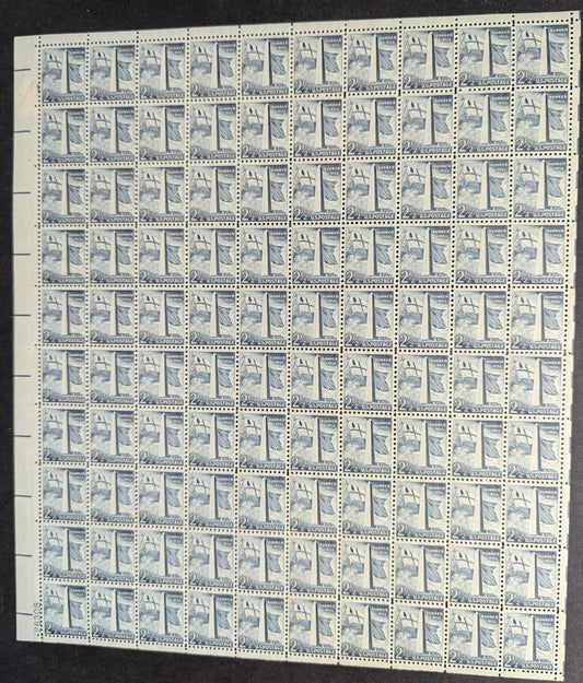 1954 USA Bunker Hill 2 1/2c Sheet -Scott 1034 -MNH, Undist OG - No Sig Flaws