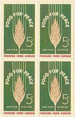 1963 Food for Peace Block of 4 5c Postage Stamps, Scott 1231, MNH, OG