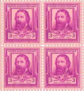 1940 Famous Americans James Russell Lowell Poet Block of 4 3c Sc#866, MNH, OG