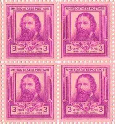 1940 Famous Americans James Russell Lowell Poet Block of 4 3c Sc#866, MNH, OG