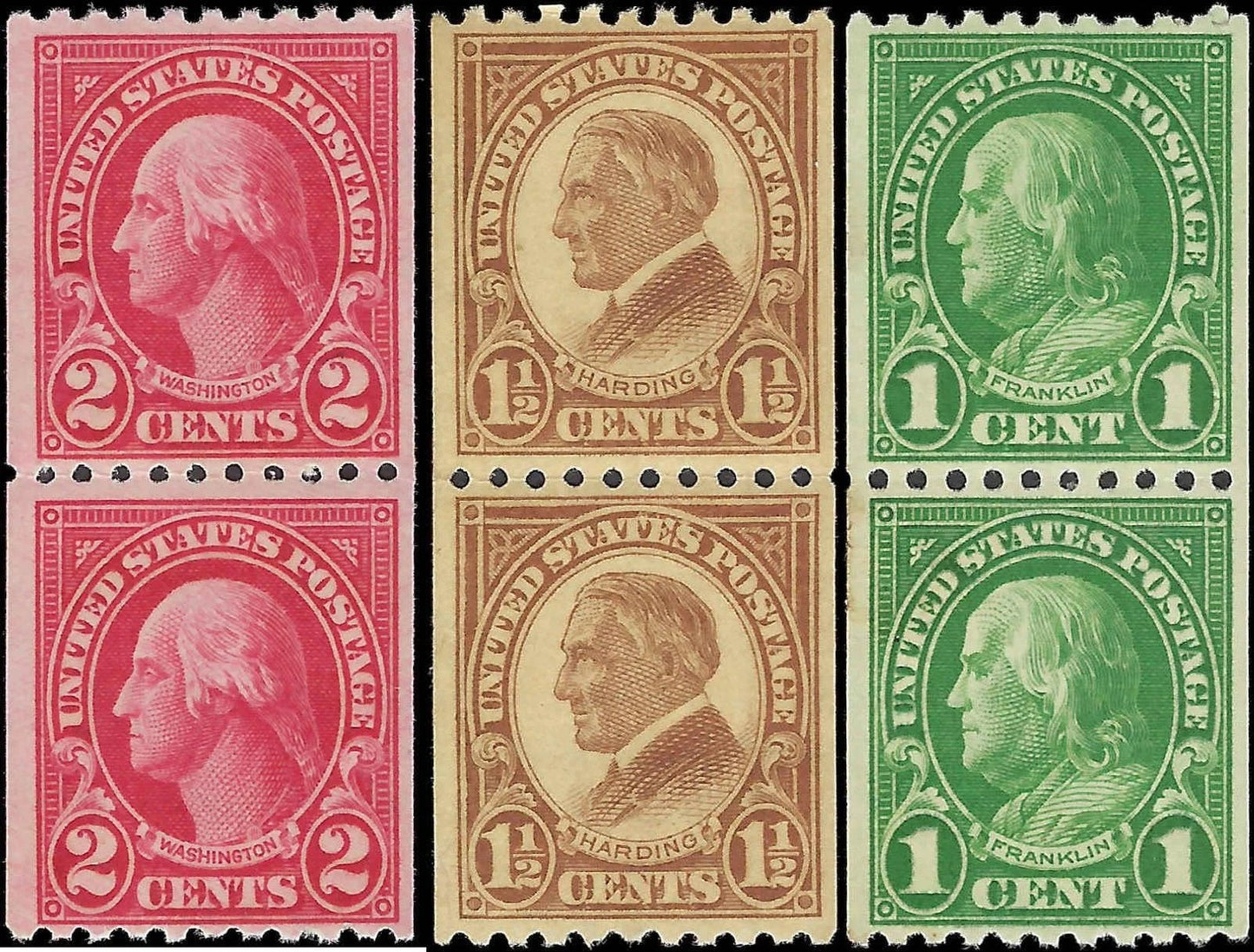 c1924 - Scott #604-6 - Coil Pairs - 1c = MH, Others MNH, Undisturbed OG - Fresh!