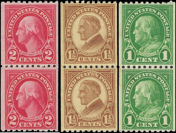 c1924 - Scott #604-6 - Coil Pairs - 1c = MH, Others MNH, Undisturbed OG - Fresh!