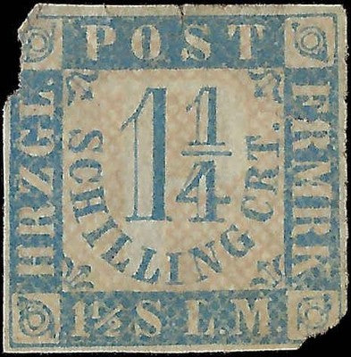 c1864 Schleswig-Holstein, Germany 1 1/4s - Scott 18 - Mint, No Gum - Corner Issues