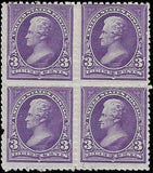 c1894 - #253 (No WM) 3c Jackson Block of 4 - MH, OG - 1 Short Perf - Cat= $500!