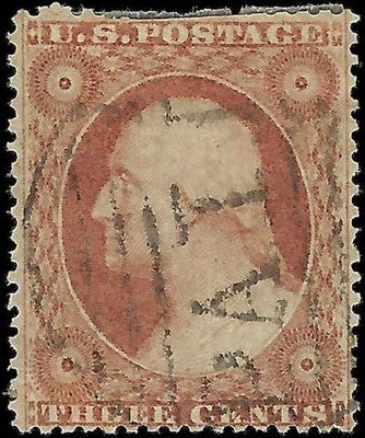 c1857 - Scott 26 Scott 3c Stamp - Used - "Paid" Cancel