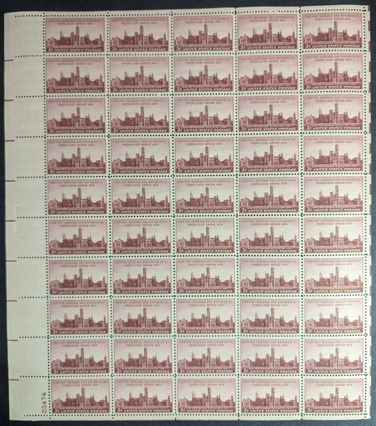 1946 USA Smithsonian 3c Sheet -Scott 943 -MNH, Undisturbed OG - No Sig Flaws-2