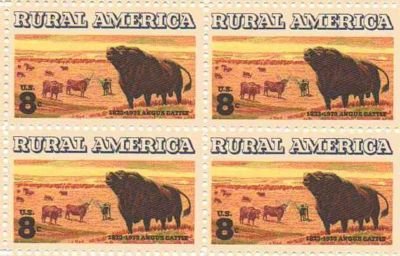 1973 Rural America Angus Cattle Block of 4 8c Postage Stamps, Scott1504, MNH, OG