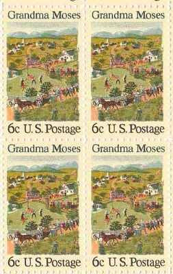 1969 Grandma Moses Painting Block of 4 6c Postage Stamps, Scott1370, MNH, OG