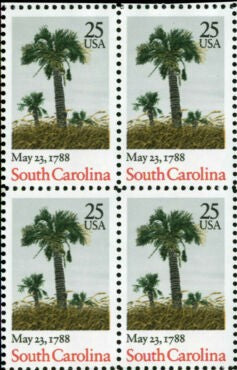 1988 South Carolina Constitution Block Of 4 25c Stamps, Sc#2343, MNH, OG