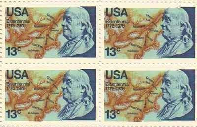 1976 Benjamin Franklin Block of 4 13c Postage Stamps, Scott1690, MNH, OG