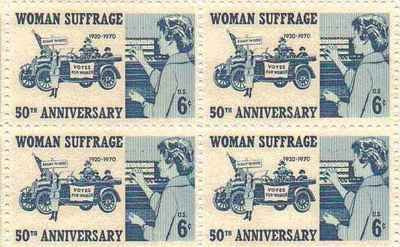 1970 Woman Suffrage Vote 50th Anniversary Block of 4 6c Stamps, Scott1406, MNH, OG