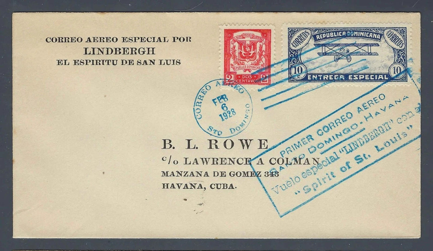1928 Lindbergh Good Will Tour Cover Santo Domingo First Flight Caribbean Rowe