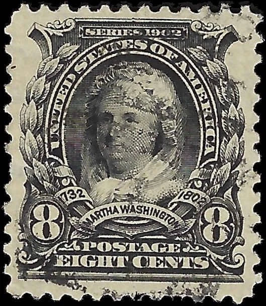 c1902 - Scott # 306 8c Martha Washington - Used - Light Cancel - Well Centered!
