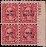 c1928 - Scott 647 2c Hawaii Overprint Issue - Plate Block - MNH, Undisturbed OG