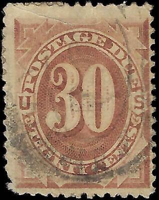 VEGAS - 1879 Postage Due 30c - Scott J6 - LL Corner Flaw, Small Tear & Crease Top