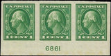 c1912 - USA - Scott 408 Imperf - MNH Plate # Strip of 3 - Nice Centering!