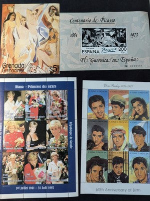Box of Misc International Stamps, Souvenir Sheets & More - 86 Photos