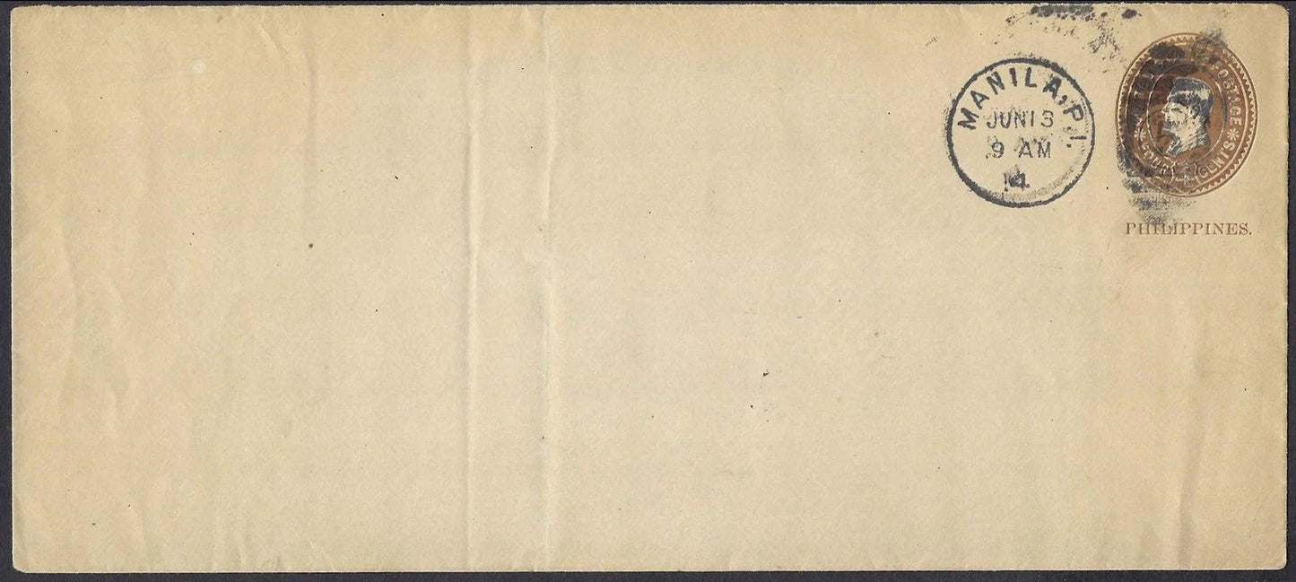 1899 Philippines Scott U13 4c Brown Used Entire Manila Cancel