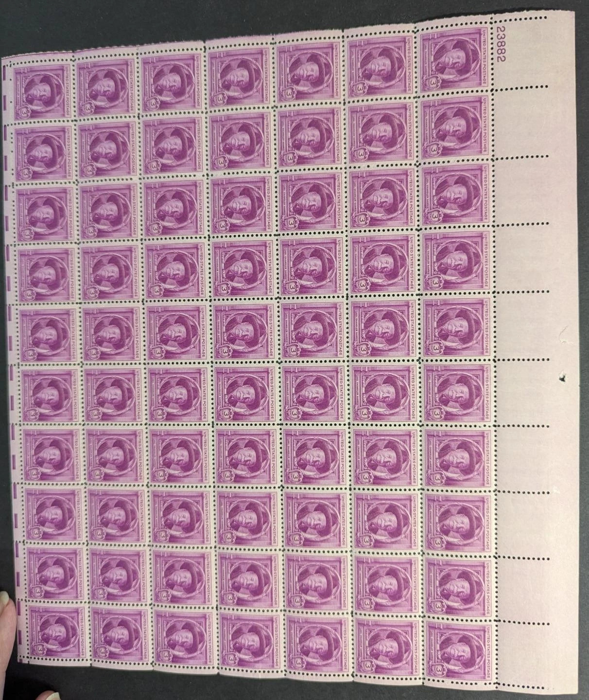 1948 USA Joel Harris 3c Sheet -Scott 980 -MNH, Undisturbed OG -No Sig Flaws