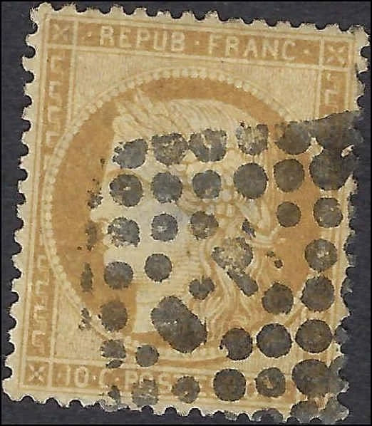 1870 France 10c - Scott 54 - Used - Well Centered - Sm Crease Lower Left; Thin