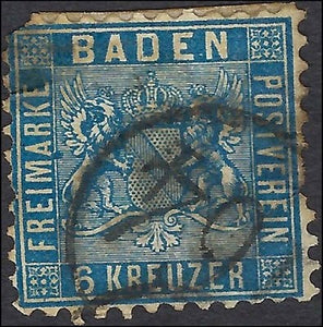 c1862 Baden, Germany 6kr - Sc# 16 (Perf 10) - with Flaws as Shown - Cat= $235