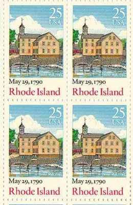 1990 Rhode Island Statehood Block of 4 25c Postage Stamps, Scott2348, MNH, OG