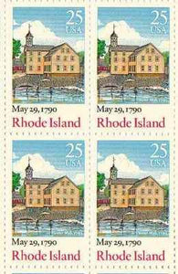 1990 Rhode Island Statehood Block of 4 25c Postage Stamps, Sc#2348, MNH, OG