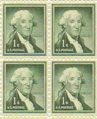 1954 George Washington Block of 4 1c Postage Stamps, Scott1031, MNH, OG