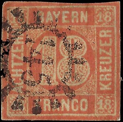 c1862 Bavaria, Germany 18kr Red - Sc# 14 - Used