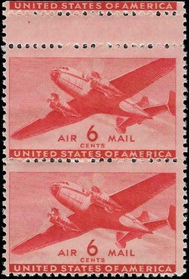 c1941 - USA Scott c25 - MNH, OG - Pair with Partial Across Gutter