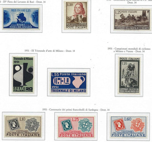 1951 Italy Full Sets -Scott 581-589 - Clean Undisturbed OG! - Cat $80