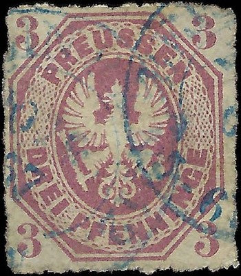 c1867 Prussia, Germany 3pf - Scott 14 - Cancelled - Solid