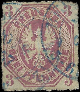 c1867 Prussia, Germany 3pf - Scott 14 - Cancelled - Solid