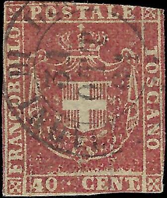 VEGAS - 1860 Tuscany Italy 40c Stamp -Scott 21 - Signed - Cat= $350 - FV229
