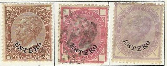 1874 Italy Offices Abroad General - Scott 8-10 - 8, 10 MH, OG - 9 - Used w/ Flaw