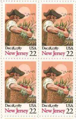 1987 New Jersey Statehood Block of 4 22c Postage Stamps, Scott2338, MNH, OG