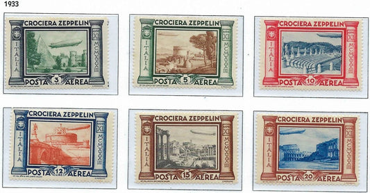 1933 Italy Air Post Zeppelin - Scott C42-C47 - MH - Cat= $135 - Thin - READ